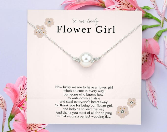 Flower Girl Gift Necklace | Bridal Party Jewelry, Thank You Gift for Junior Bridesmaid & Little Girl on Wedding Day
