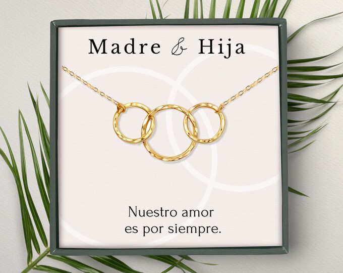 Collar de madre 2 hijas juego de collar con 3 círculos enlazados, regalo de joyería del día de la madre de 2 hijas, plata esterlina
