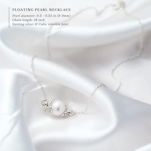 This stunning sterling silver necklace features a single, delicate pearl that appears to float effortlessly on the 18 inch chain. With an adjustable clasp at 16 inches, it ensures a comfortable fit for any woman. It is a perfect Mothers Day gift.