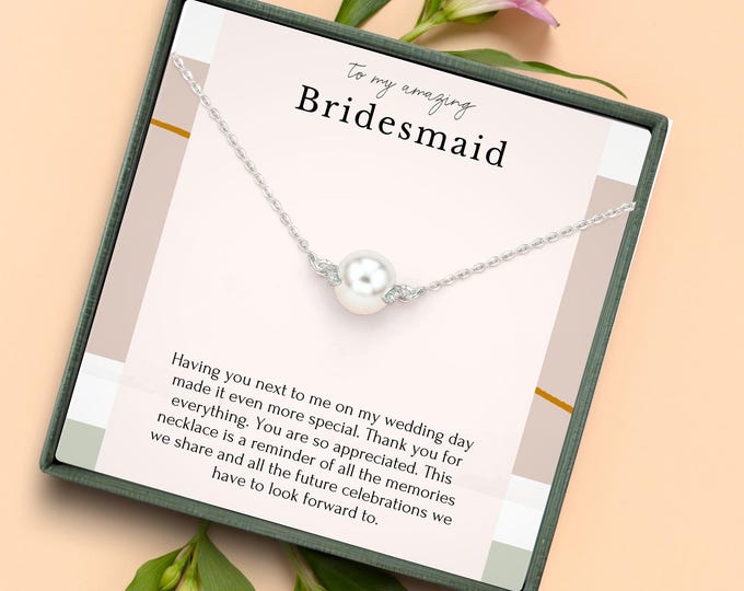 Bridesmaid Gift from Bride for Bridesmaid | Bridal Party Jewelry Pearl and Crystal Jewelry | Thank You Wedding Present | Maid of Honor