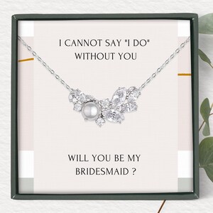 Bridesmaid proposal jewelry gift box • Antique style vintage inspired bridal necklace • Crystal clustered pearl and diamond necklace