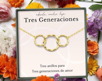 Madre Hija Abuela | Regalo Día de la Madre | Espanhol, Español Presente de aniversário para vovó, mamãe, filha | Colar Tres Gerações