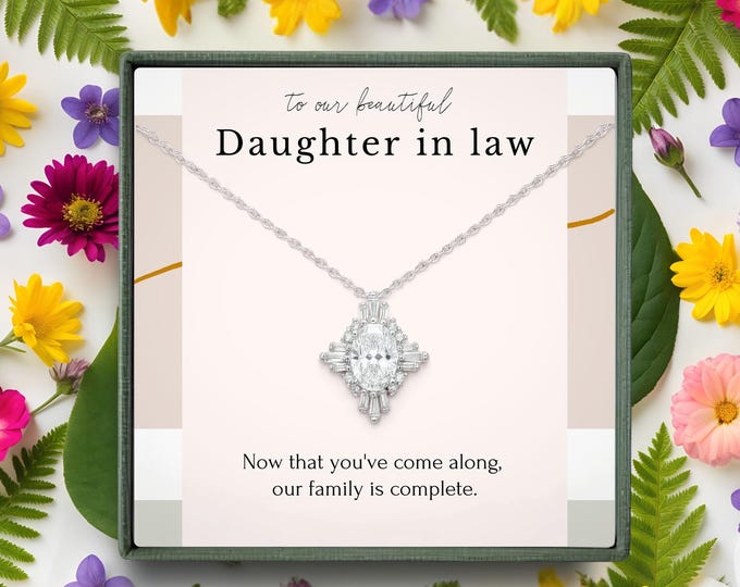 Daughter in Law Wedding Gift from Mother in Law | Bridal Necklace & Earring Set | Sterling Silver and Crystal Jewelry Present for Bride