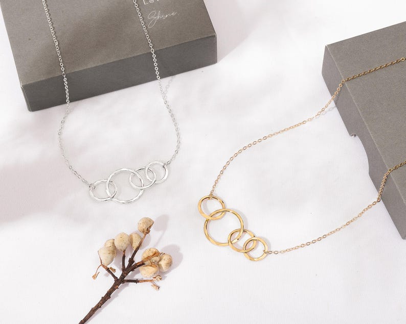 40th Birthday gifts for women | minimalist 4 ring Sterling Silver Necklace | 14K gold vermeil | gift wrapped birthday milestone image 6