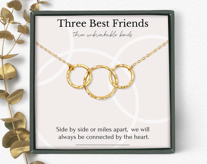 3 Best Friends necklace• Side by Side for miles apart jewelry gift for best friend • 3 BFFs • Friendship necklace
