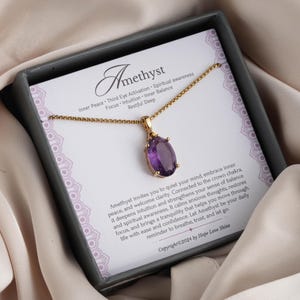 Amethyst Gold Necklace - February Birthstone Jewelry, Gemstone Pendant, 18K Gold-Plated Spiritual Gift for Her, Calming Purple Quartz