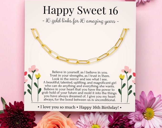 Sweet 16 necklace, 16th birthday gifts for girls, Sweet Sixteen Gifts, 16 rings for 16 years,  necklace