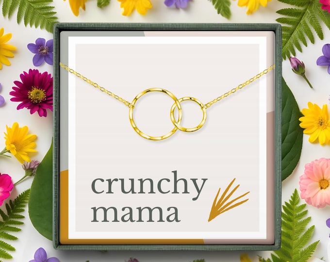 Natural Mama Necklace | Earthy Motherhood Jewelry, New Mom & Mommy Gift with Card | Crunchy Parent Sterling Silver or Gold Gift Ideas