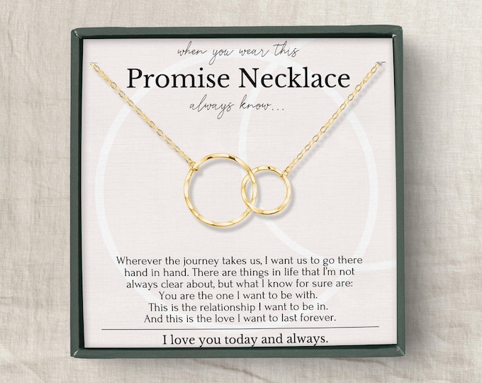 Promise Ring Necklace Gold Sterling Silver | Gifts for Girlfriend | Birthday Necklace for Girlfriend from Boyfriend | Anniversary Jewelry