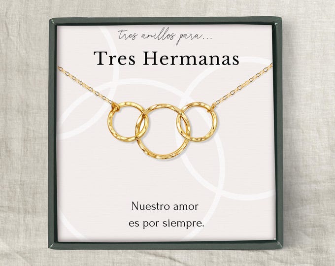 Collar de hermanas para 3, collar de hermanas 3 anillos, collar de hermana mayor, hermana pequeña, regalos de tres hermanas