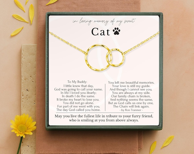 Cat Loss Sympathy Gift | Condolences & Pet Remembrance Memorial Necklace with Broken Chain Poem | Cat Tribute Gift