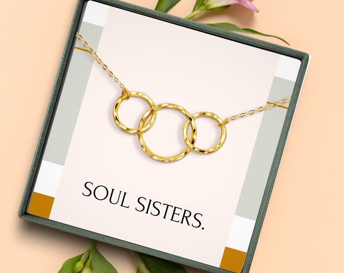 Soul Sisters Necklace Gift | Gift for Besties | Birthday Gift for BFF or Bridesmaid | Best Friend Jewelry | Friendship Necklaces for 3