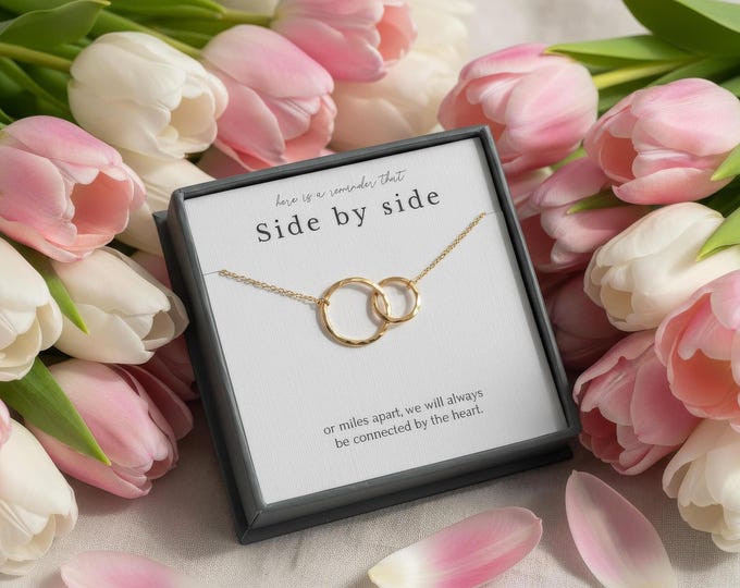 Side by side or miles apart necklace gift for best friend • BFF necklace • Long distance bestie • Friendship jewelry ideas for her