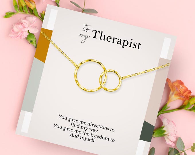 Therapist Gift for Her - Thank You Necklace for Counselor or Social Worker, Sterling Silver Interlocking Circles Minimalist Jewelry