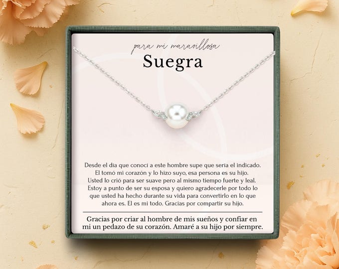 Mother of the groom Spanish Poem necklace gift Collar de perla individual para madre del novio, regalo de novia, regalo de suegra