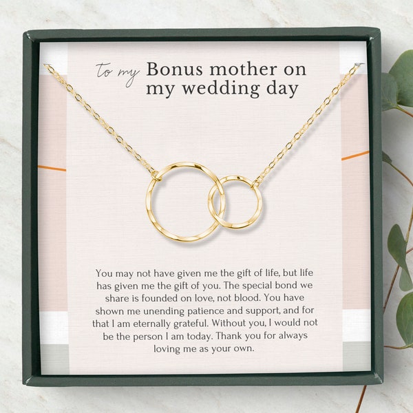 Gift for Stepmom on wedding day • Bonus mom of the bride necklace • Bonus mum gift from bride • Sterling Silver Gold 2 interlocking rings