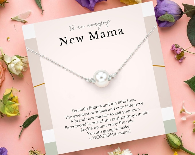 New Mom Necklace Sterling Silver | First Time Mom Gift & Pregnancy Jewelry | New Baby Gift for Mom