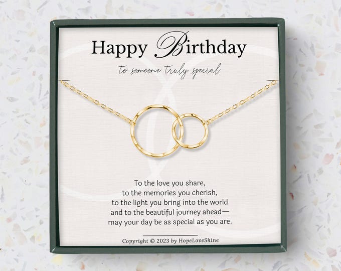 Birthday Gift for Her – 2 Ring Necklace – Sterling Silver or 14K Gold Vermeil – Interlocking Circles Jewelry – Meaningful Gift for Women