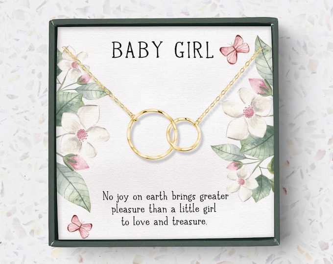 Mom to be gift, it's a girl necklace gift, New Baby Girl Gift for Mom, It's a Girl jewelry, interlocking circles Silver