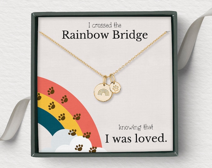 Cat loss gifts, Loss of Cat jewelry Gifts, Cat loss sympathy gifts, Cat memorial necklace, Rainbow bridge poem necklace gifts, Sudden loss
