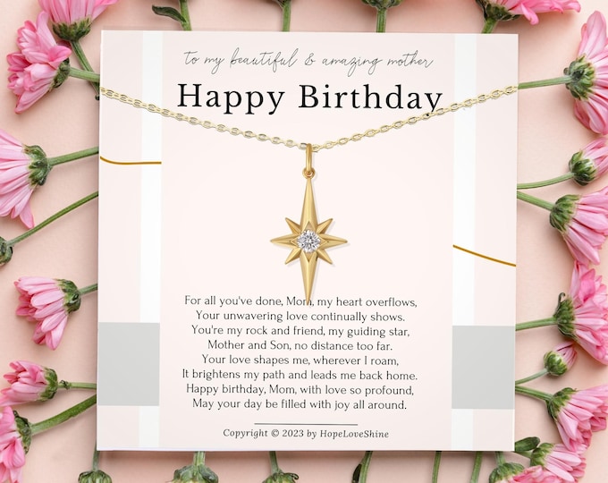 Birthday Gift for Mom from Son • North Star Necklace • Happy Birthday Mom • Gift Ideas for Her • Sterling Silver or Gold Present
