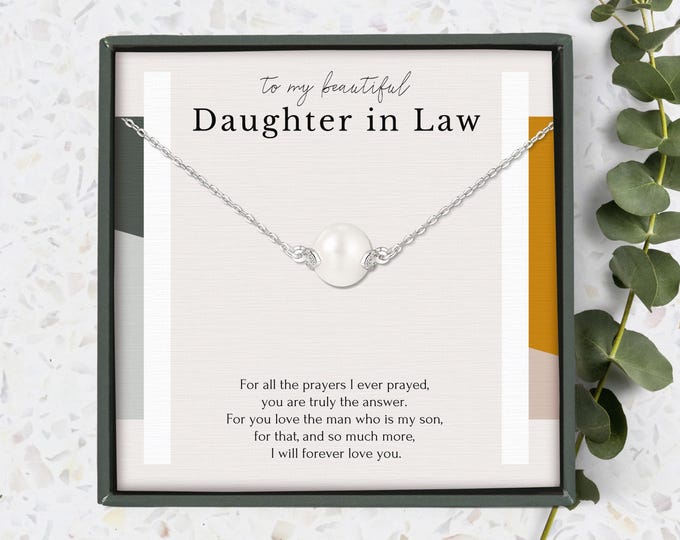 Daughter-In-Law Gift Necklace, Bride Wedding gift from Mother-In Law, Gift for Bride from MIL, Dainty pearl necklace, Sterling silver
