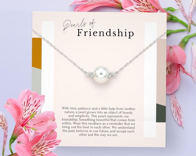 Friendship necklace gift for women • best friend gift ideas • bff gifts Birthday Christmas thank you sterling silver single floating pearl