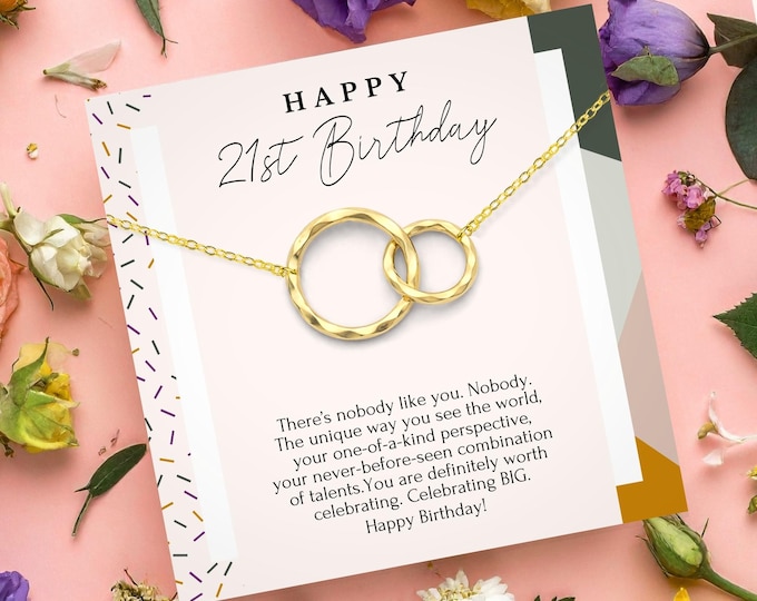 21st Birthday necklace gift for daughter • 21st birthday gift granddaughter • 21st birthday gift for her • linked circles necklace silver