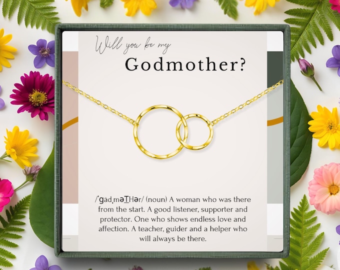 Godmother proposal Gift Necklace with meaningful definition of Godmother, Sterling Silver, Eternity Circle necklace