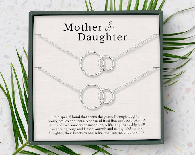 Mother Daughter Necklace set of 2 • Mothers day Necklace • Gift for Mom • 2 ring necklace • Mother Daughter Jewelry • Sterling Silver