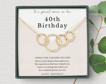 40th birthday necklace gift • 4 rings for 4 decades • 40th birthday gift for her • Sterling silver jewelry gift