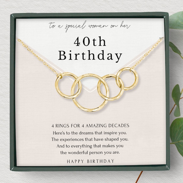 40th birthday necklace gift • 4 rings for 4 decades • 40th birthday gift for her • Sterling silver jewelry gift