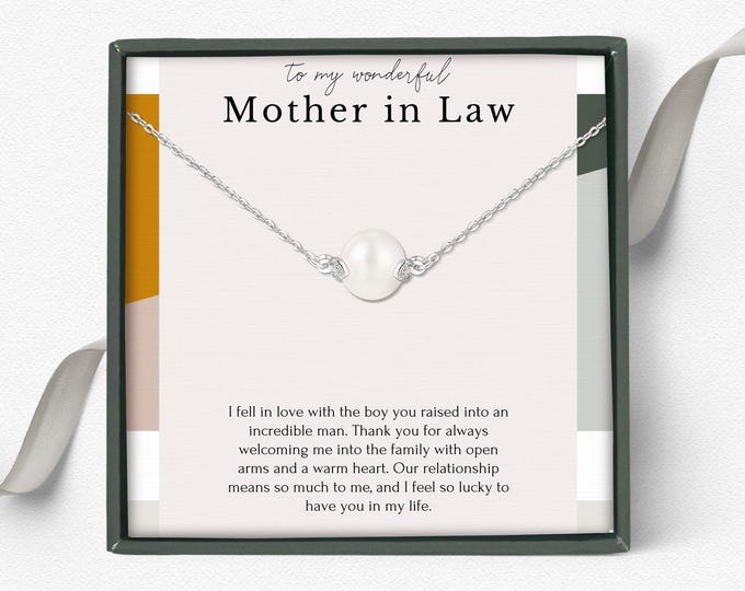 Mother in Law necklace wedding gift from bride, mother in law thank you gift from bride on wedding day, dainty silver pearl necklace
