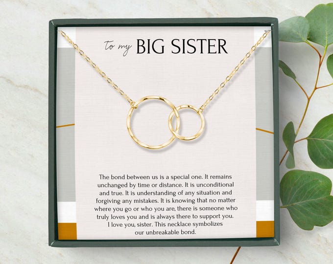 Big sister Necklace jewelry gift • Sister birthday necklace gift • To my big sister from sister necklace • Interlocking Circles necklace