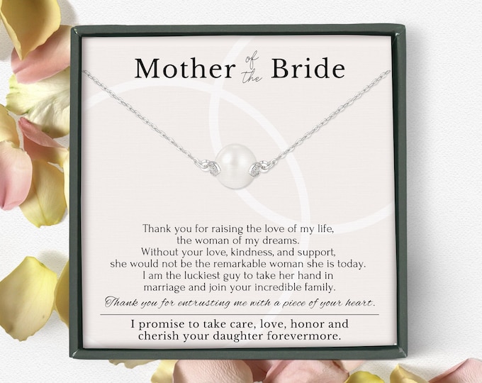 Mother of the Bride necklace gift from Groom on wedding day, Message Poem Jewelry Gift Box for mother in law from son in law