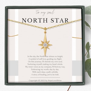 North Star Necklace Gold • Encouragement gift • Inner compass Inspirational gift for her • Recovery Gift • Divorce gift for women •