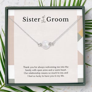 Regalo per la sorella dello sposo, regalo di nozze per la cognata, collana con messaggio per la sorella dello sposo, regalo di nozze dalla sposa, perla delicata