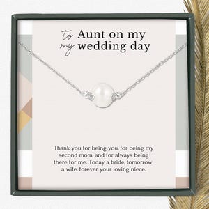 Collar de regalo de boda para la tía de la novia, tía de la novia, agradecimiento a la tía, segunda mamá, despedida de soltera, delicado collar de perlas, plata de ley