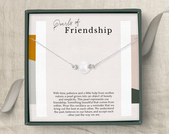 friendship necklace gift for women • best friend gift ideas • bff gifts birthday christmas thank you  sterling silver single floating pearl