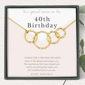 40.Geburtstagsgeschenke für Frauen | minimalistische 4 Ring Sterling Silber Halskette | 14K Gold Vermeil | Geschenk verpackt Geburtstag Meilenstein