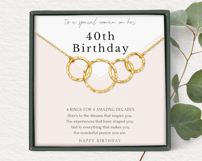 40th Birthday gifts for women | minimalist 4 ring Sterling Silver Necklace | 14K gold vermeil | gift wrapped birthday milestone