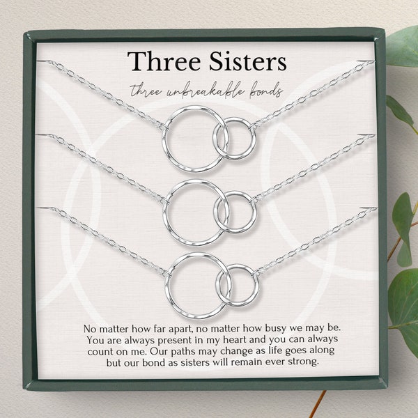 Sister necklace set for 3, 3 Ring sister necklace, Big Sister Middle Sister Little Sister necklace, Three Sisters gifts, Sister jewelry