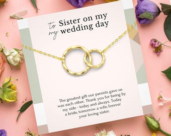 Collana "Sorella nel giorno del mio matrimonio", collana con cerchi intrecciati, regalo di nozze per sorelle, gioielli per feste nuziali, argento sterling