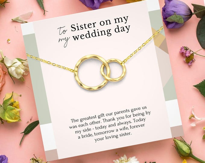 Sister on My Wedding Day Necklace, Interlocking Circles Necklace, Sister Wedding Gift, Bridal Party Jewelry, Sterling Silver