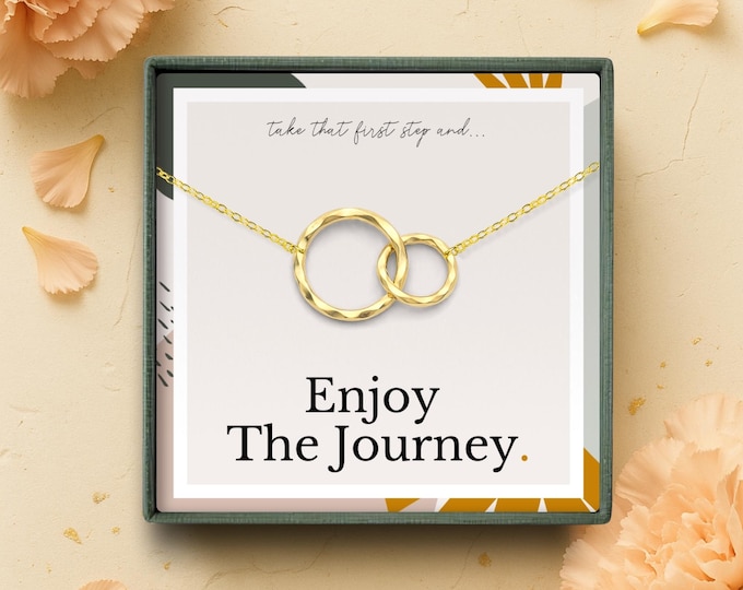 New Beginnings Necklace Gift for Her, Minimalist Interlocking Circles, Going Away Gift for Best Friend, Sterling Silver 14k or Gold Vermeil