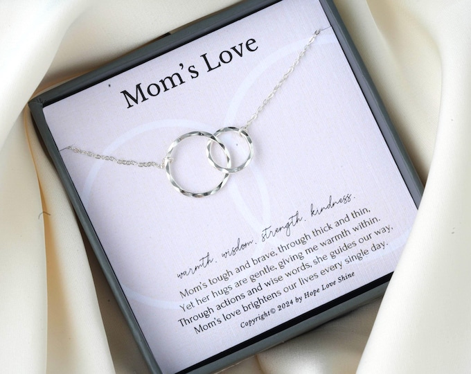 I Love You Mom Necklace Sterling Silver | Mother's Day Gift & Birthday Present | Interlocking Circles Jewelry for Her
