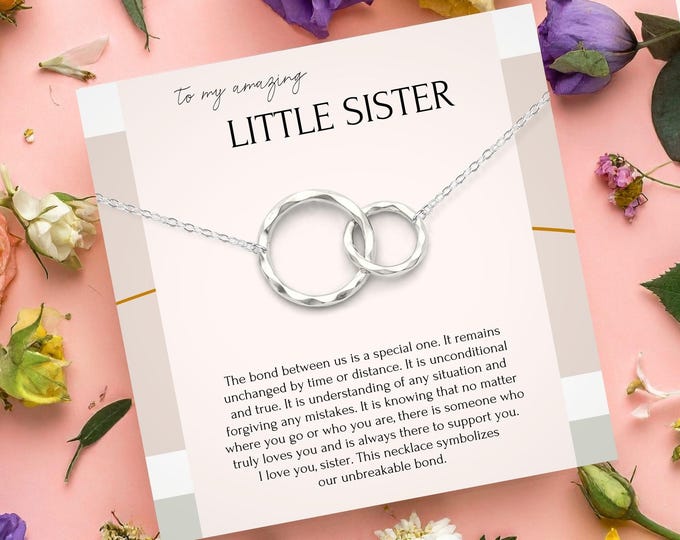 Little sister necklace From big sister, Sister 2 circles necklace gift for younger sister