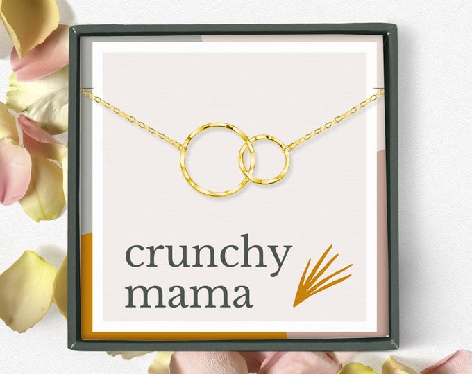 Natural Mama Necklace | Earthy Motherhood Jewelry, New Mom & Mommy Gift with Card | Crunchy Parent Sterling Silver or Gold Gift Ideas