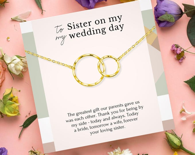 Sister Wedding Gift Necklace, Interlocking Circles, Gold Vermeil or Sterling Silver