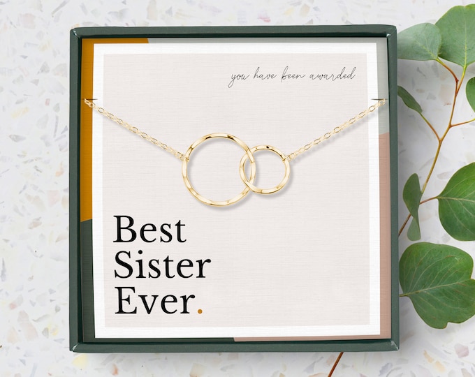Best Sister Ever Gift, Big Sister Little Sister Interlocking Circle Necklace, Sterling Silver or 14k Gold Vermeil